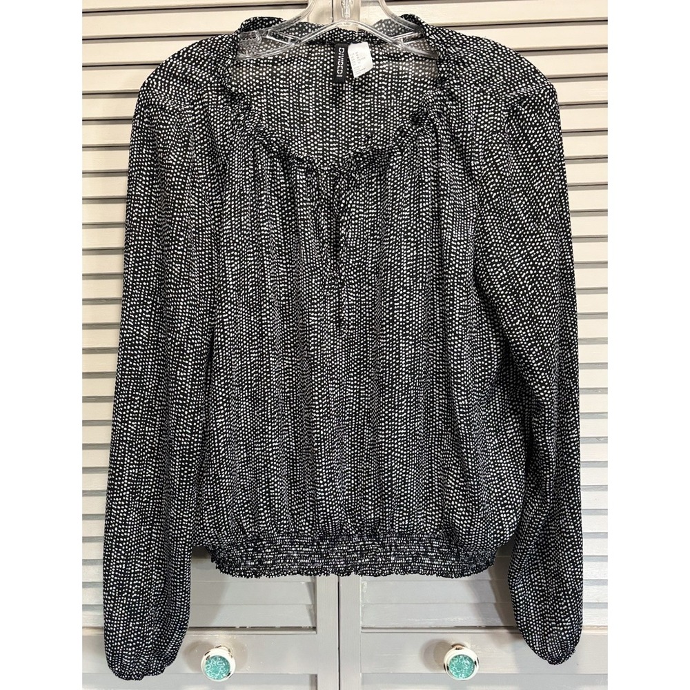 Divided By H&M Polkadot Chiffon Long Balloon Sleeve Blouse Size 10‎ Smocked